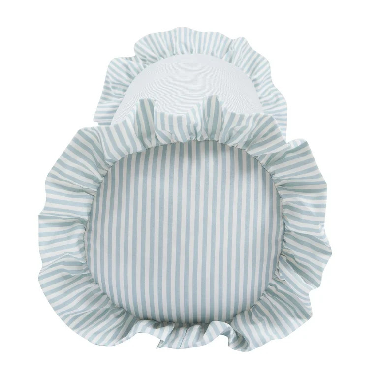 Home Decor Collection 8" x 20" Blue Striped Ruffle Bolster Decorative Pillow | Walmart (US)