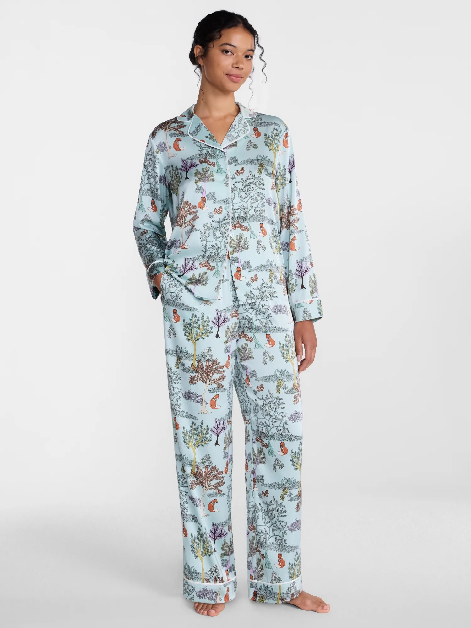 Joyspun Women’s Stretch Satin Sleep Top and Pants, 2-Piece Set, Sizes XS to 3X - Walmart.com | Walmart (US)