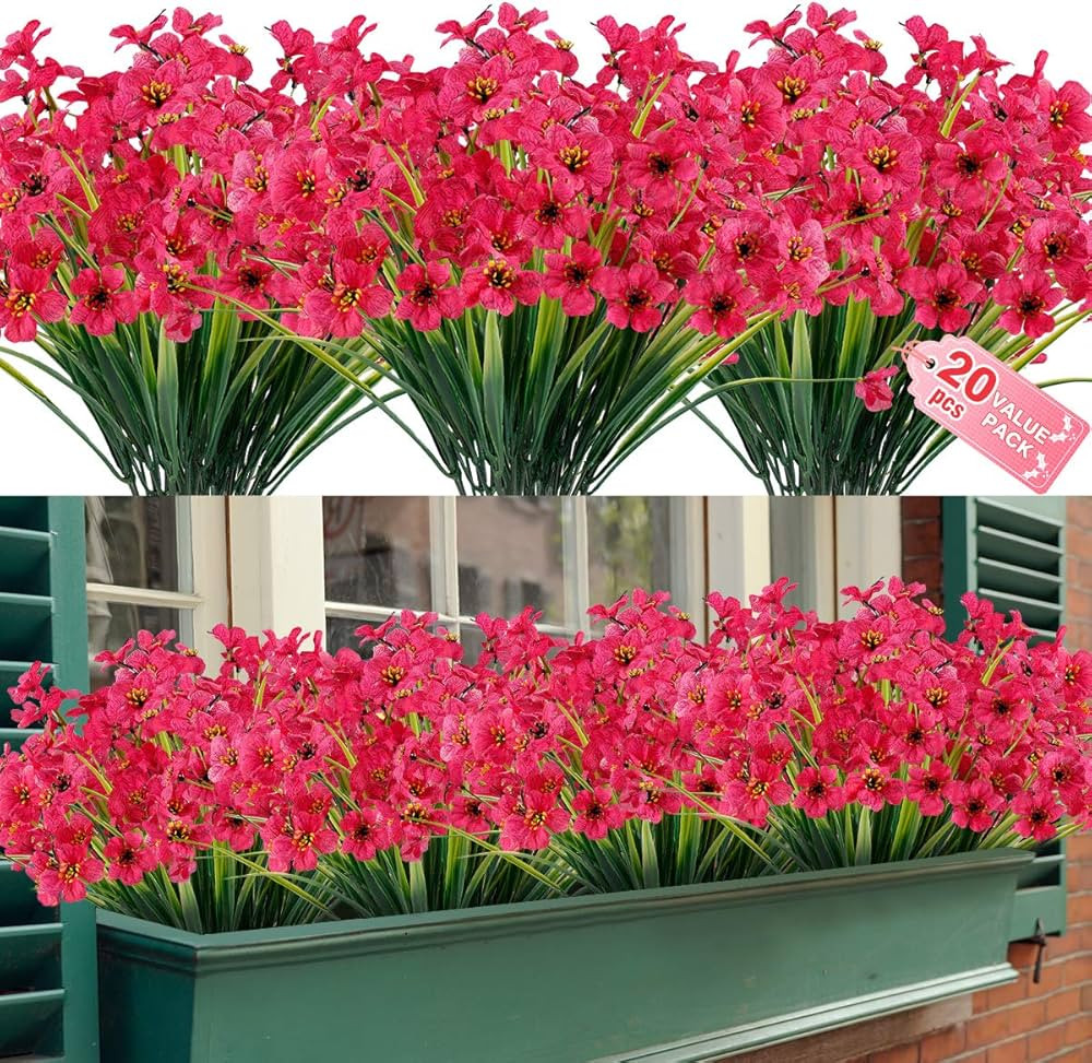 20 Bundles Artificial Outdoor Flowers UV Resistant Fake Flowers No Fade Faux Plastic Greenery Shr... | Amazon (US)