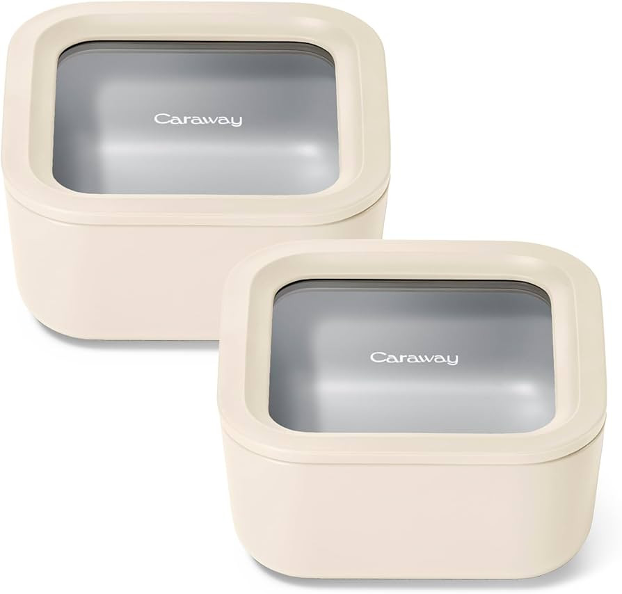 Caraway 2pc Glass Food Storage Set - 4.4 Cup Food Containers (2) - Ceramic Coated - Non Toxic, No... | Amazon (US)