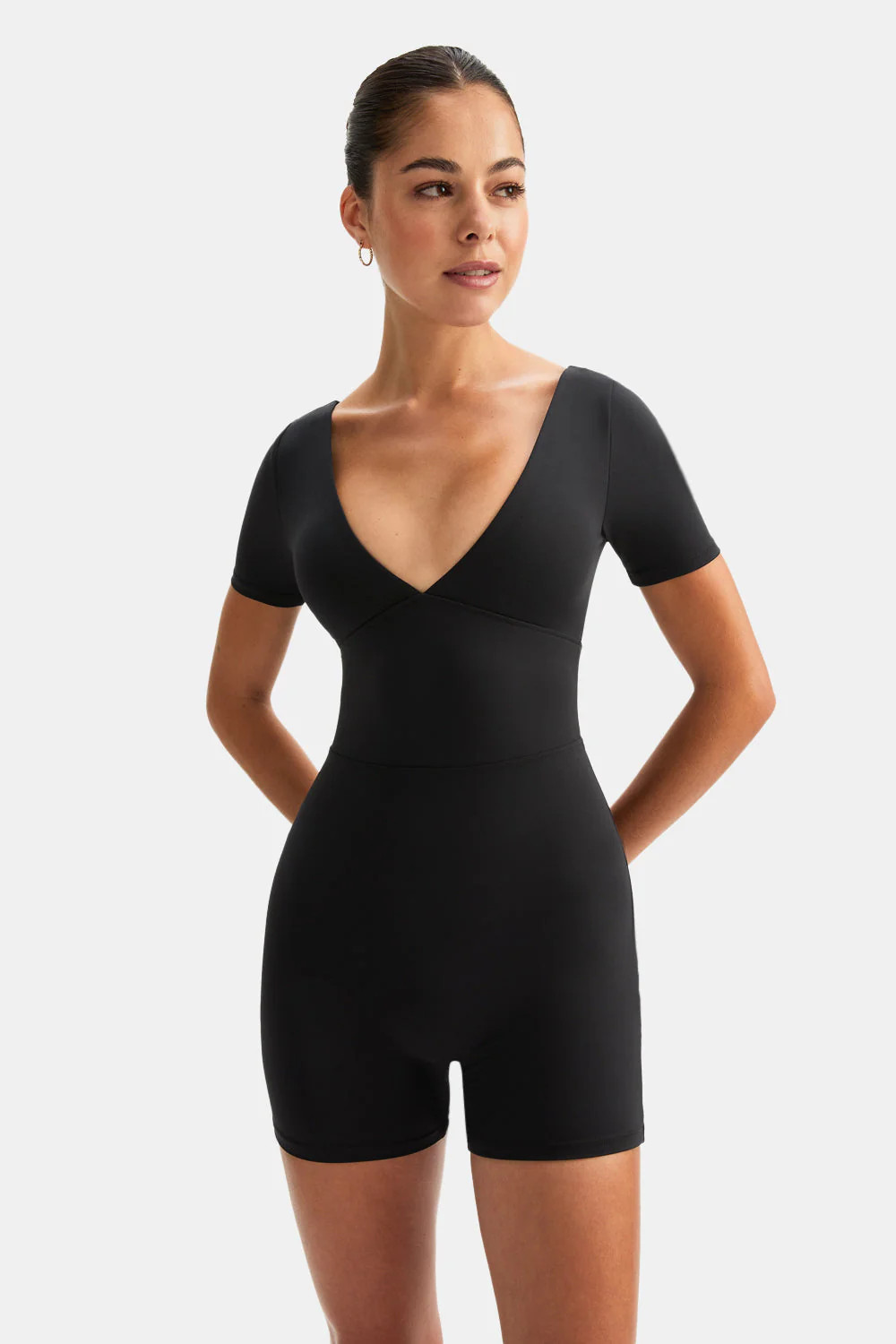 DayFlex Built-In Support Plunge Neck Tie Back Unitard - Shadow Black | TALA (UK)
