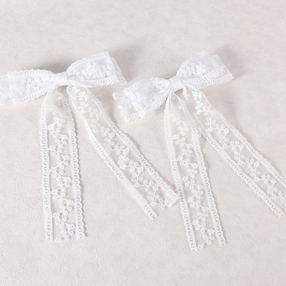 Large White Lace Hair Bow Clips for Bride Flower Girls Women Wedding Cottagecore Communion Pagean... | Amazon (US)