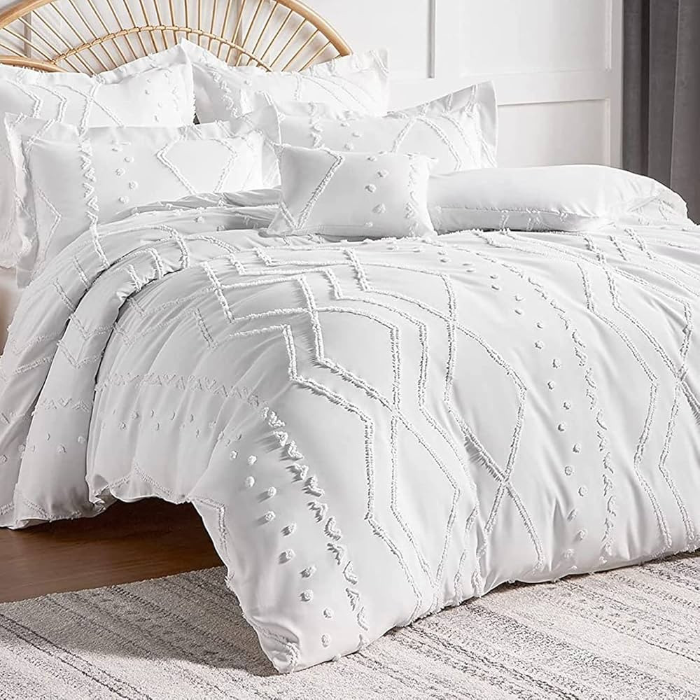 Gemarwel Boho Duvet Cover Queen White - Queen Size Jacquard Tufted Bedding Set, 3 Pcs Farmhouse A... | Amazon (US)