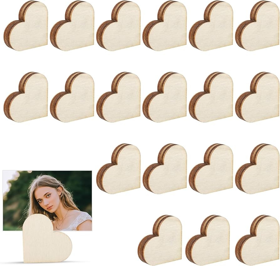 BOXOB 20pcs Wooden Heart Shaped Photo Stands, Wood Table Number Sign Picture Holders with Adhesiv... | Amazon (US)