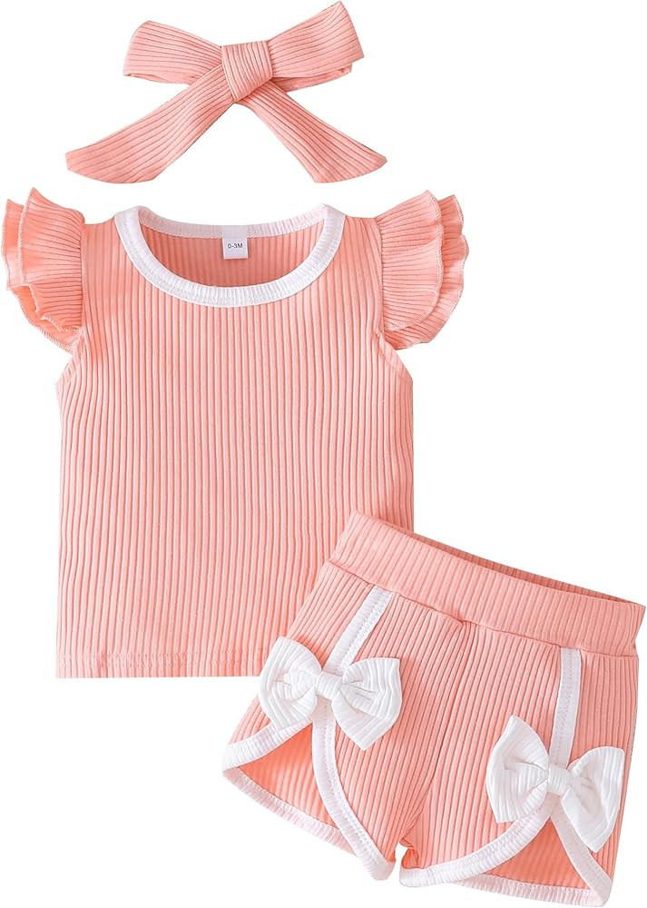 SUREPOCH Baby Girl Summer Clothes Cute Ruffle Sleeve Romper & Shorts Set for Newborns & Toddlers ... | Amazon (US)