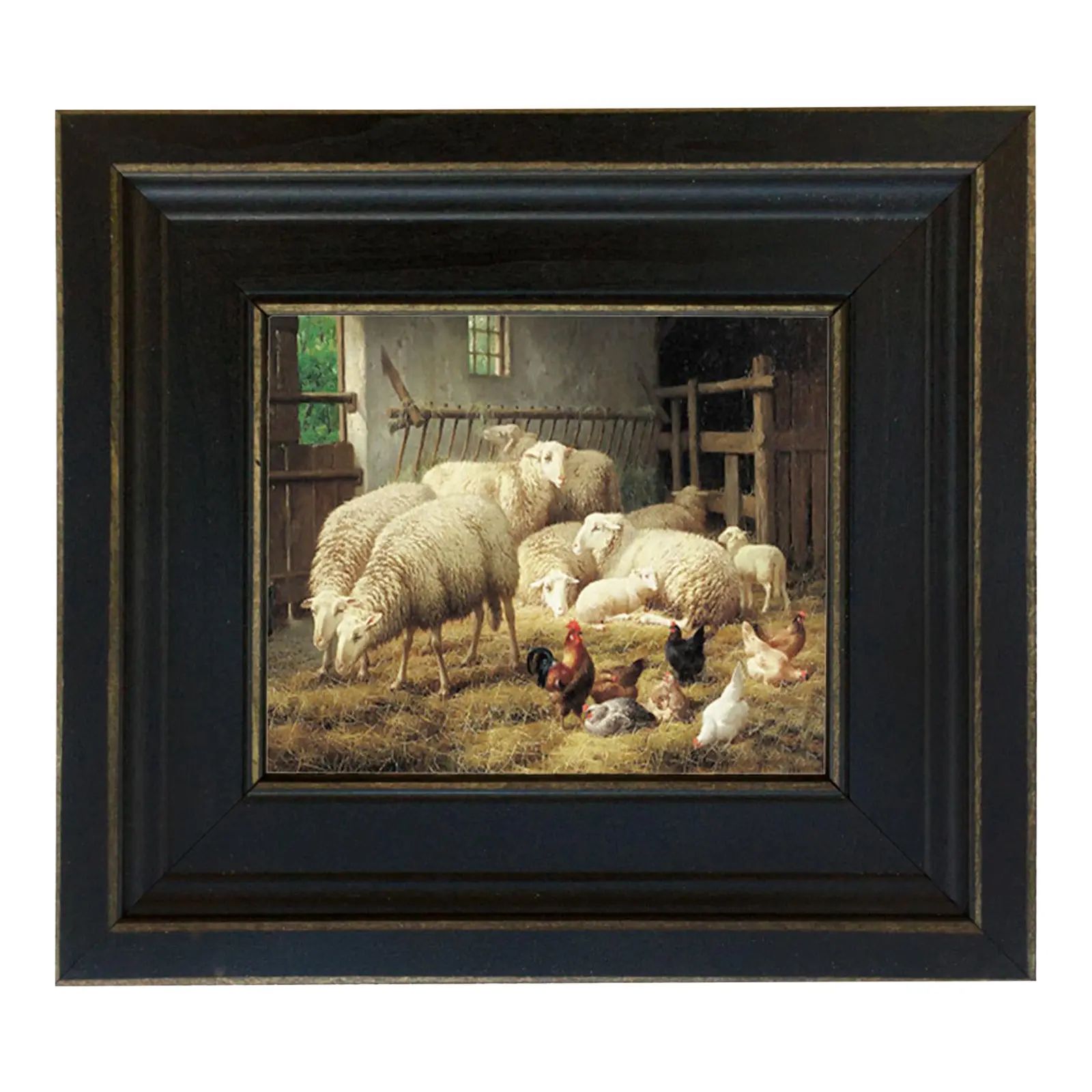 Sheep and Chickens Framed Oil Painting Reproduction Print on Canvas | Chairish