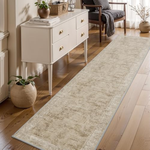 MontVoo-2'X10' Runner Rug-Washable Runners for Hallways-Soft Non Slip Bedside Rugs for Bedroom-Vintage Long Rug for Hallways Entryway Laundry Room Stair Kitchen Bathroom Coffee&Tan Rugs | Amazon (US)