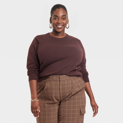 Women's Fine Gauge Crewneck Sweater - A New Day™ Dark Brown 3X | Target