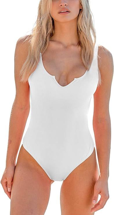 MELYUM Sport One Piece Swimsuit for Women High Cut Tummy Control Bathing Suits Low Back V Neck Sw... | Amazon (US)