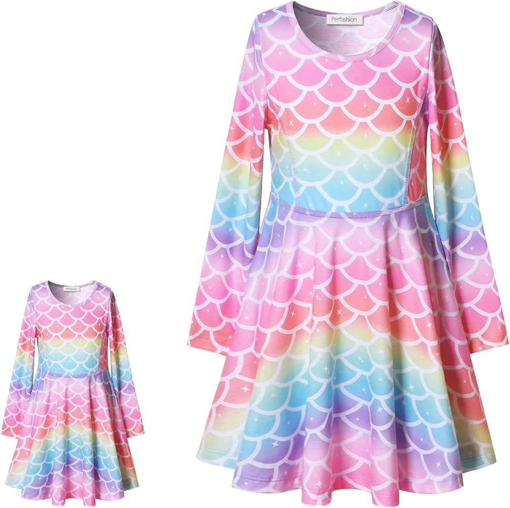 Perfashion Girls Sleeveless/Long Sleeve A-Line Dresses Unicorn Festival Skirts | Amazon (US)