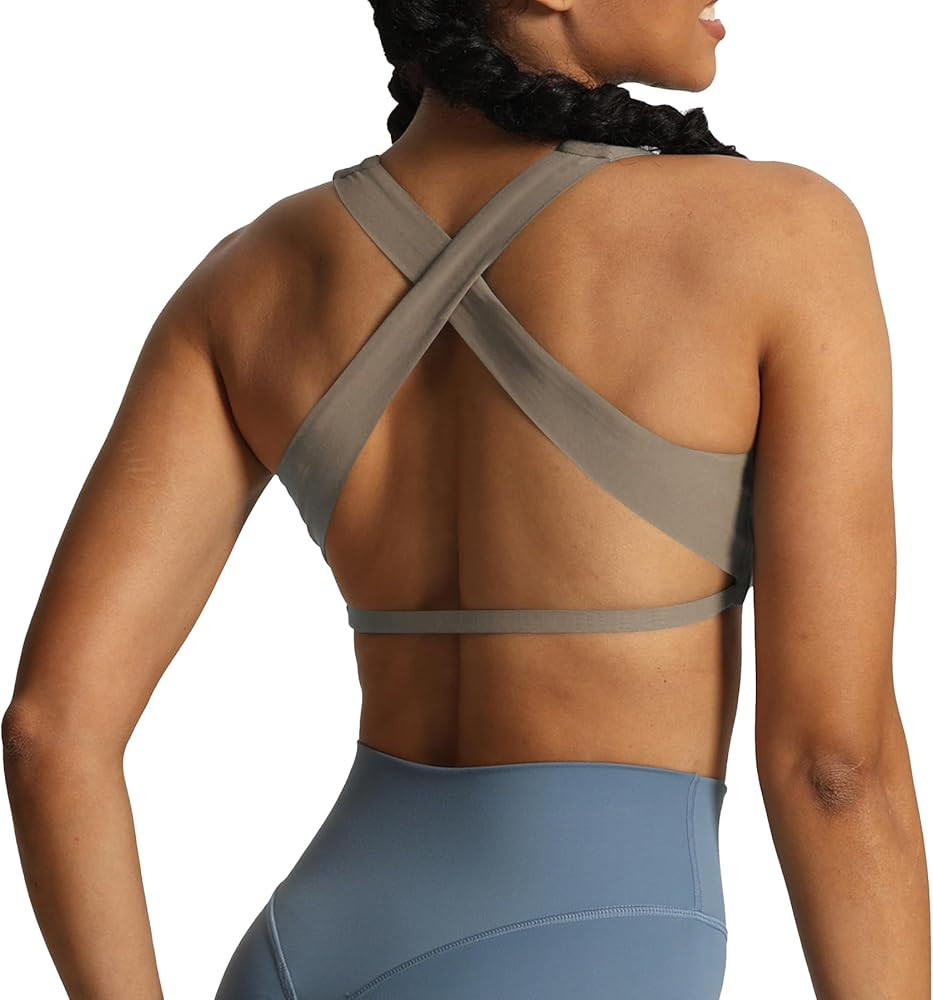 Aoxjox Women's Workout Sports Bras Square Neck Emma Cross Back Fitness Padded Training Gym Bra Yo... | Amazon (US)