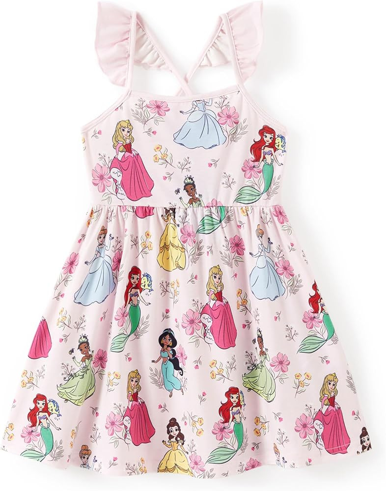 Disney Princess Minnie Mouse Frozen Elsa Girls Dress Ruffle Sleeveless Criss Cross Sundress Summe... | Amazon (US)