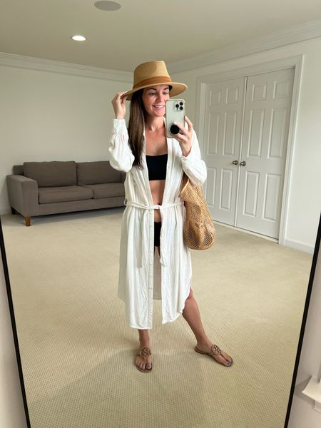 Neutral pool style. Best coverup and sandals I’ve ever owned! It’s worth every penny. I’ve had the swim coverup for 4 yrs and sandals for 5. Straw hat and beach bag are amazon. 