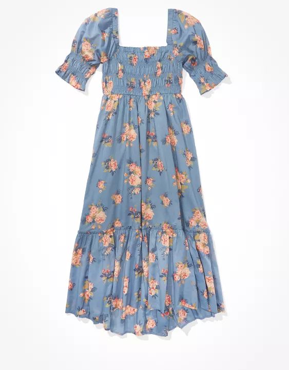AE Floral Hi-Low Smocked Maxi Dress | American Eagle Outfitters (US & CA)