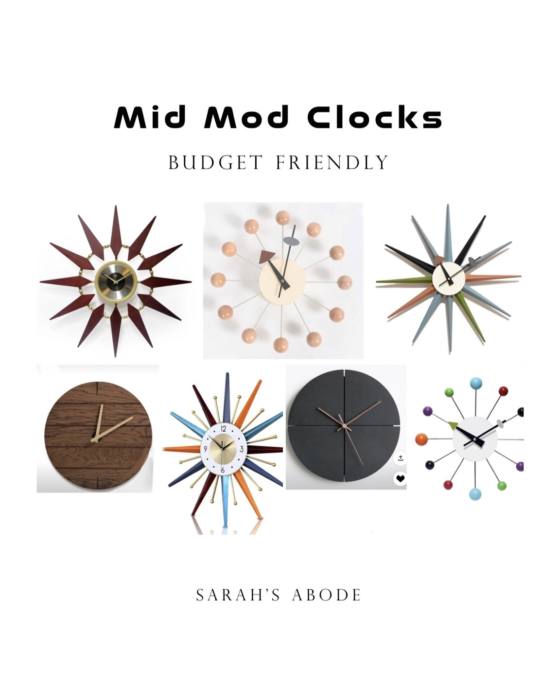 Mid Mod clocks we love! Affordable retro remakes!
#amazonfinds

Retro clock. Mid century mod. Mid mod. Mid mod clock. Sunburst clock. Vintage clock. Ball clock. Sputnik clock  

#LTKsalealert #LTKfindsunder50 #LTKhome