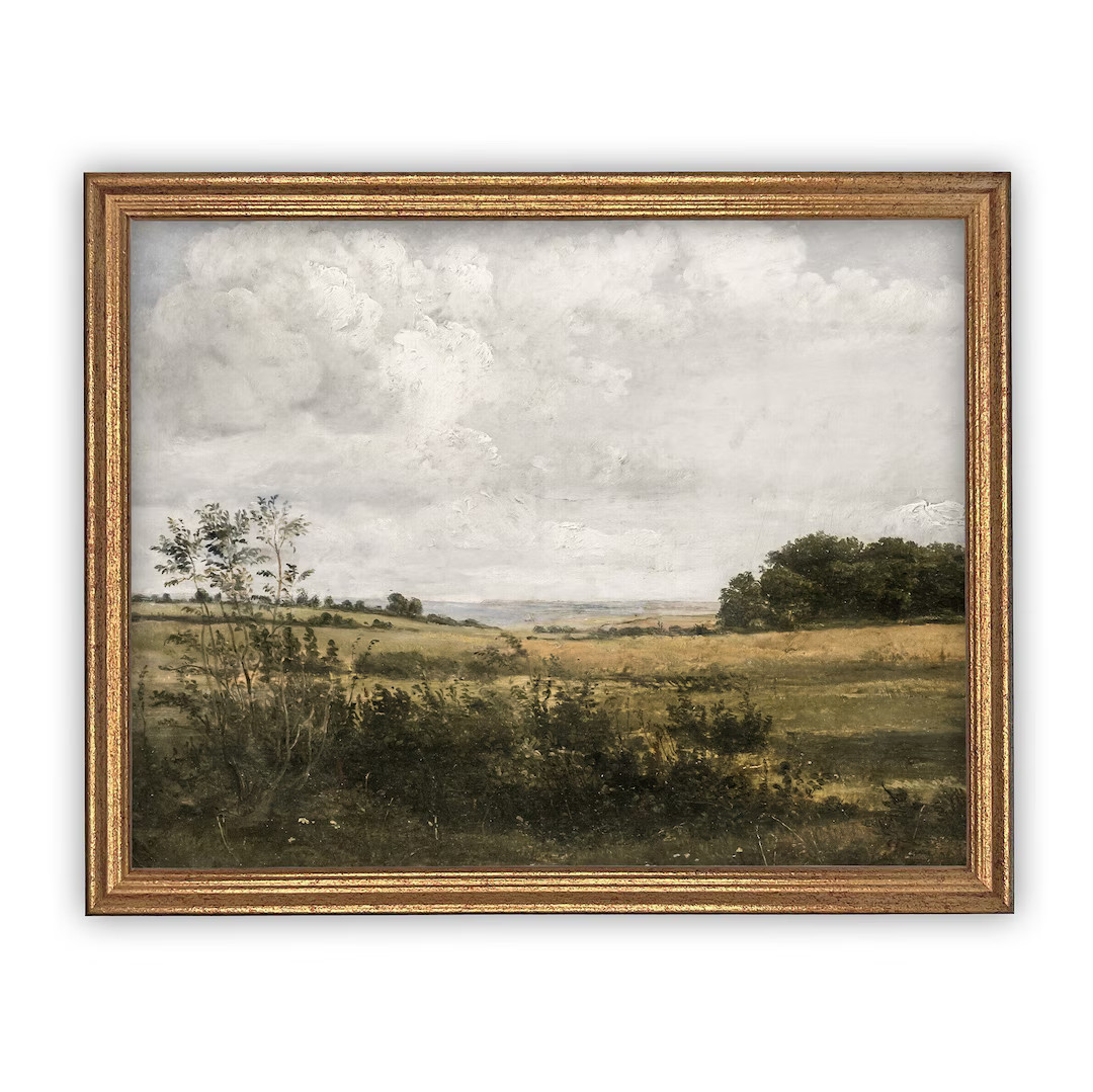Vintage Framed Canvas Art // Framed Vintage Print // Vintage Spring Painting // Muted Landscape A... | Etsy (US)