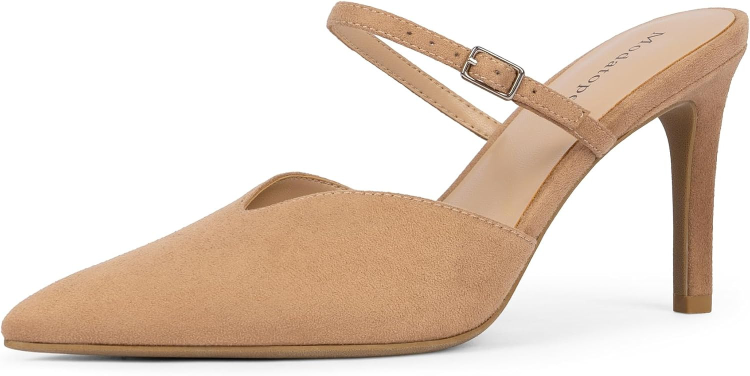 Modatope Pointed Toe Ankle Strap Heels for Women Stiletto Closed Toe Pumps Women Dress Party Mules Sandals | Amazon (US)