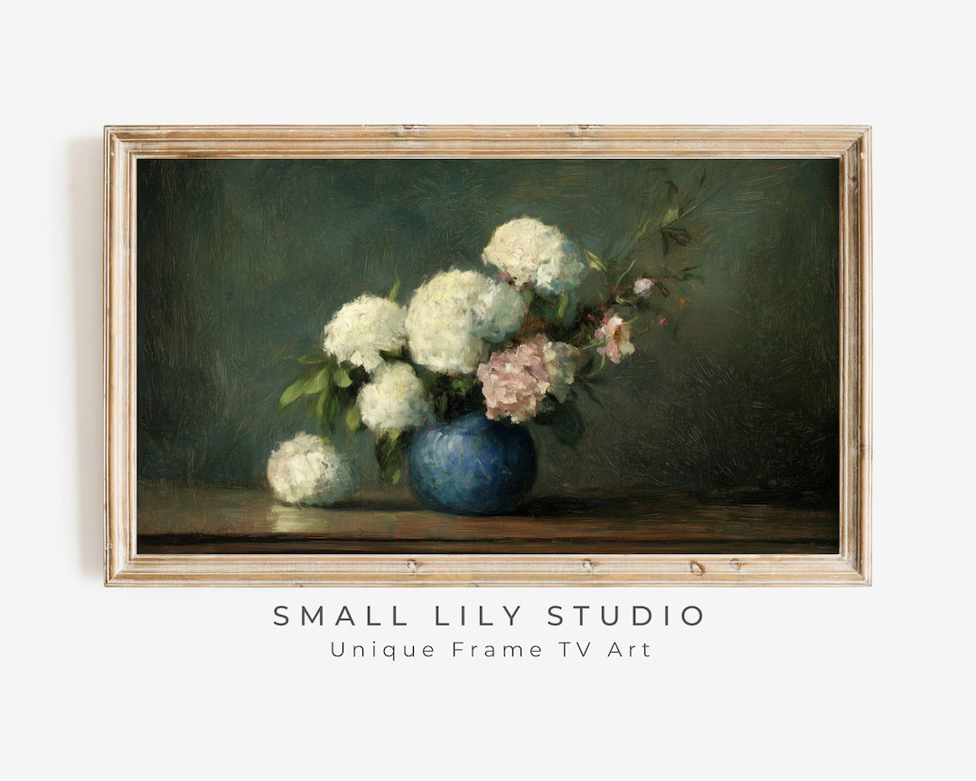 FRAME TV Art Hydrangeas in Blue Vase, Samsung Frame Tv Art Vintage Style Flower Still Life Painti... | Etsy (US)