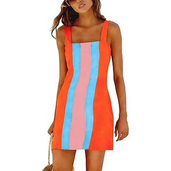 Ailoqing 2026 Women Summer Mini Dress Color Block Casual Beach Overall Dresses Cover Ups Vocation... | Amazon (US)
