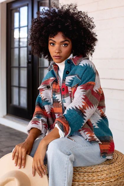 Nature Lover Rust and Teal Aztec Shacket | Shop Priceless