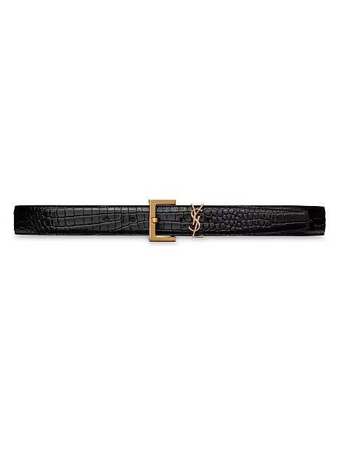 Cassandre Belt With Square Buckle In Crocodile Embossed Leather | Saks Fifth Avenue