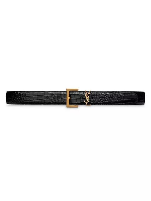 Cassandre Belt With Square Buckle In Crocodile Embossed Leather | Saks Fifth Avenue