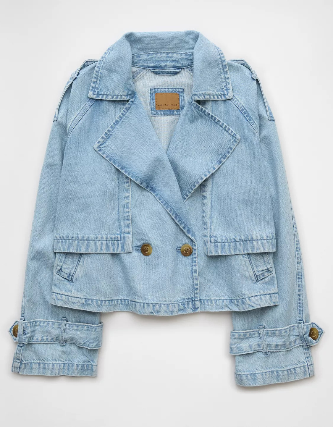 AE Cropped Denim Trench Coat | American Eagle Outfitters (US & CA)