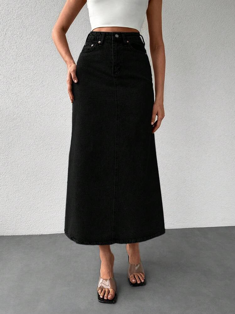 Cottnline Solid Denim A-line Skirt | SHEIN