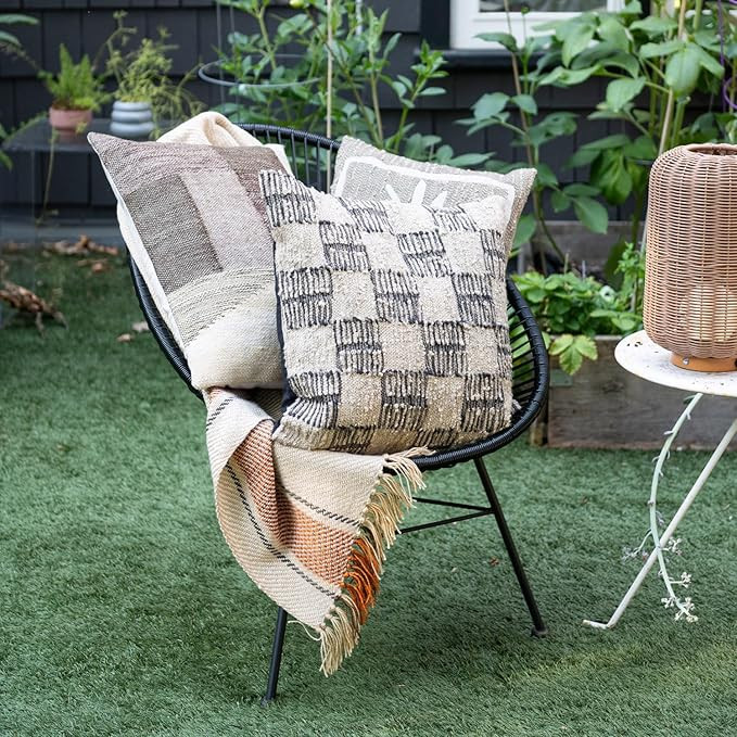 Creative Co-Op, Brown Hand-Woven Fabric Indoor/Outdoor Pillow with Checkered Pattern, Tan, Square | Amazon (US)