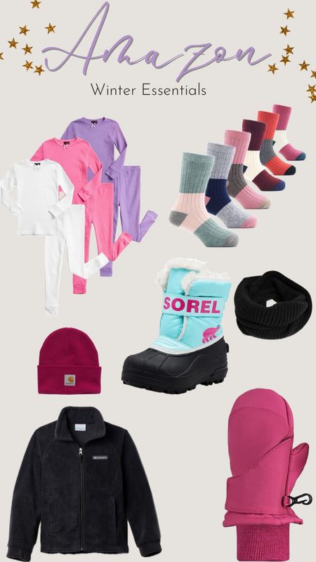 Winter essentials from Amazon 
#winter #essentials #amazon #girls #thermal #boots #hat #gloves #socks #zipup 

#LTKkids #LTKSeasonal #LTKfindsunder100