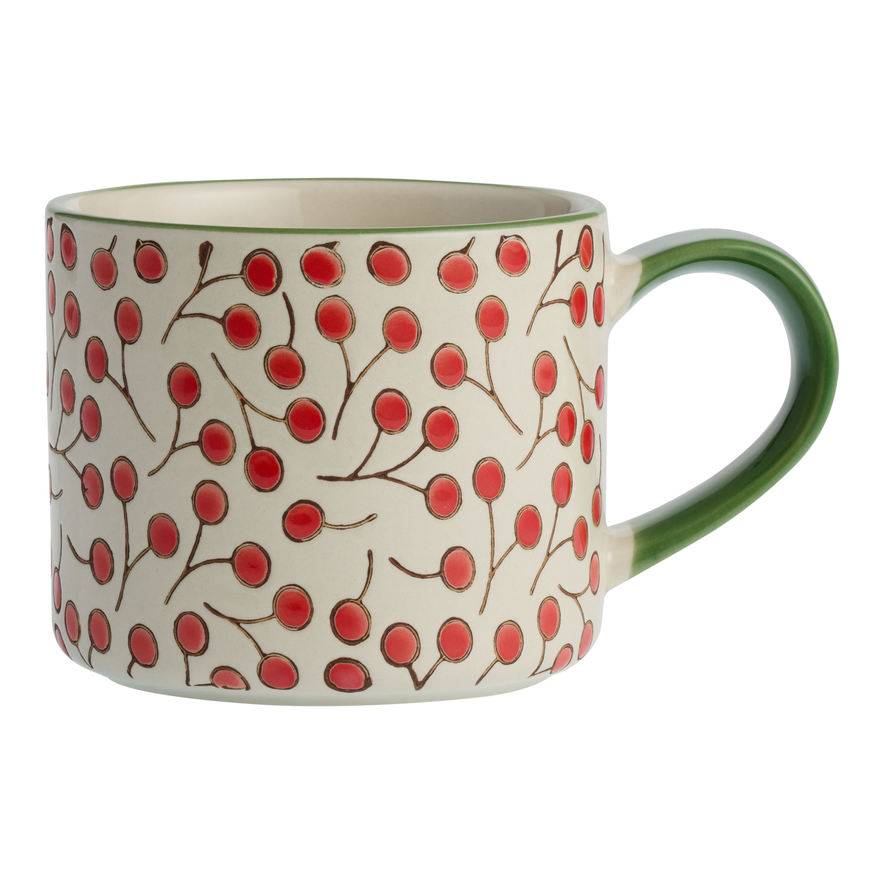 Red Cherry Stem Wax Resist Hand Painted Ceramic Mug | World Market