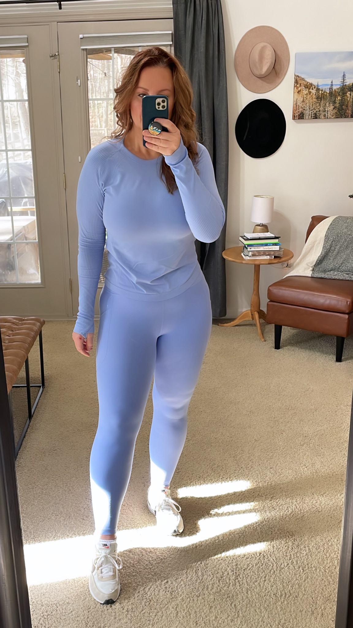 Long sleeve seamless performance top with thumb holes and High waisted power soft 7/8 leggings. 
For reference I’m 5’8 - size medium in leggings. 36D - size large in top  

#LTKfitness #LTKmidsize #LTKsalealert