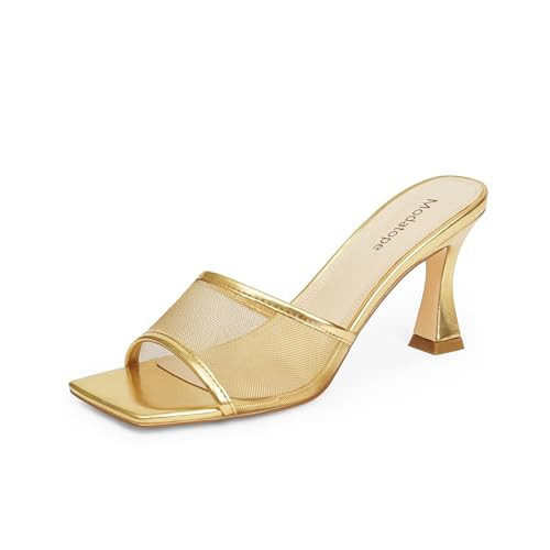 Gold Heels for Women Open Toe High Heels Womens Chunky Heels for Prom Party Size 9.5 | Amazon (US)