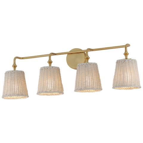 Maxim Baja 33 1/4"W Aged Brass and Rattan 4-Light Bath Light | Lamps Plus