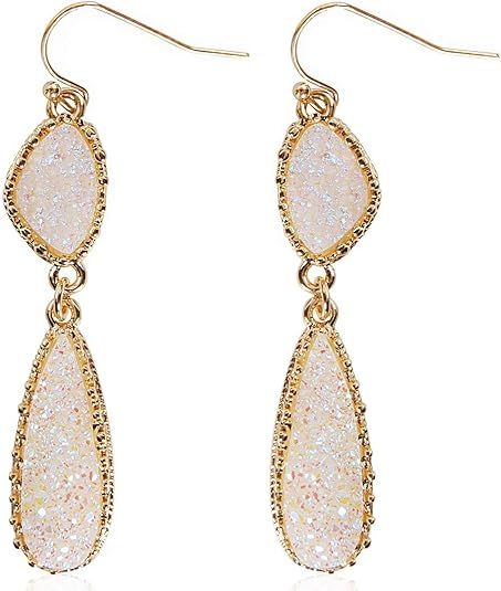 Humble Chic Simulated Druzy Teardrop Red Dangle Earrings for Women - 14K Gold Plated Tear Drop Ea... | Amazon (US)