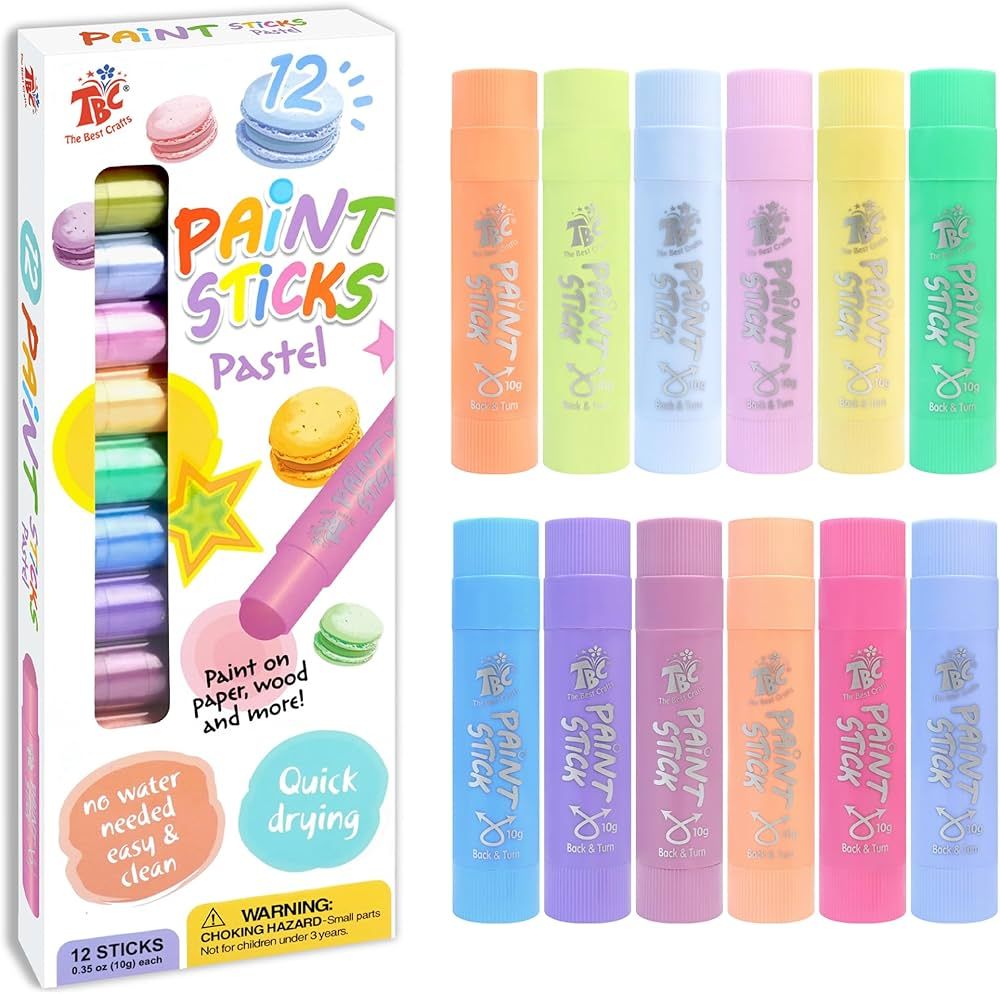 TBC The Best Crafts Paint Sticks, 12 Colors Pastel, Washable Paint, Non-toxic, Tempera Paint Stic... | Amazon (US)
