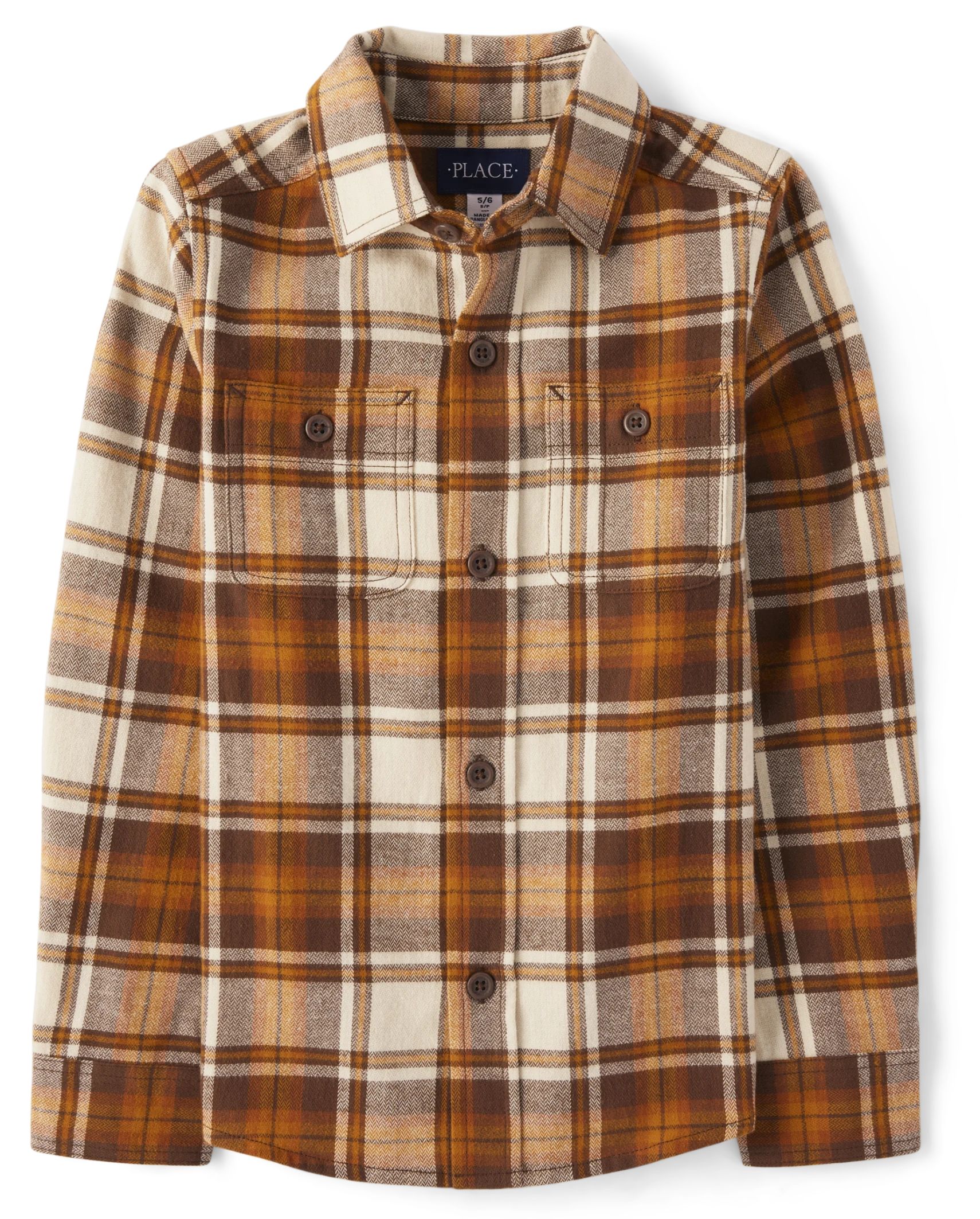 Boys Matching Family Plaid Flannel Button Up Shirt - hay stack | The Children's Place