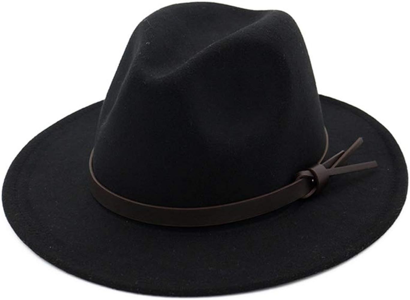 Womens Fedora Hats with Belt Buckle Wide Brim Panama Fedora Cap | Amazon (US)