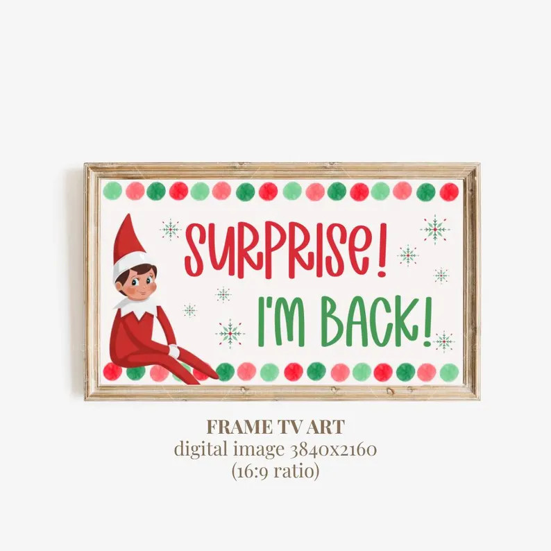 Elf on the Shelf Art for Samsung Frame TV |  Surprise I’m Back  Christmas Digital Download Tv| ... | Etsy (US)