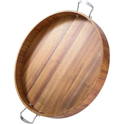 Ottoman Tray With Handles, Round Ottoman Tray Large Trays For Ottomans Wooden Serving Tray Decorative Trays For Living Room, Party, Breakfast, Drinks, | Wayfair North America