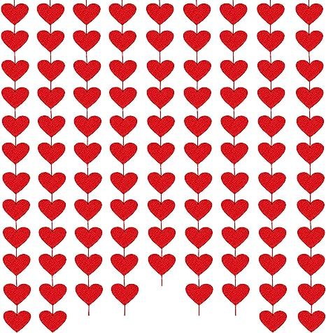 144 Red Hearts Felt Garland - NO DIY - Valentines Day Red Heart Hanging String Garland - Valentin... | Amazon (US)