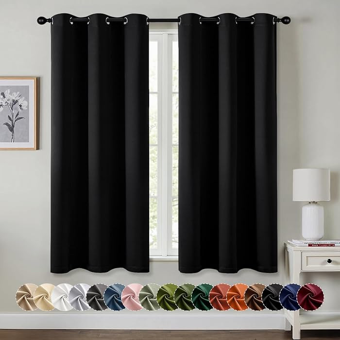 MIULEE Black Blackout Curtains for Bedroom Living Room 63 Inches Long 2 Panels, Thermal Insulated... | Amazon (US)