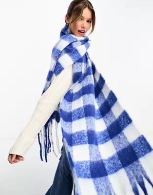 Glamorous blanket scarf in white and cobalt checkerboard | ASOS (Global)
