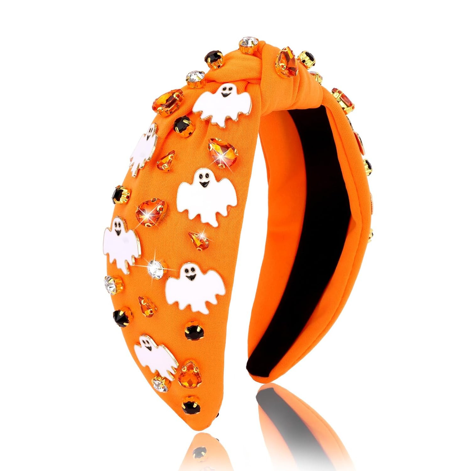 Jaciya Halloween Headband Ghost Headband Rhinestone Knotted Wide Hairband for Women Party Costume Accessories(Orange) | Amazon (US)