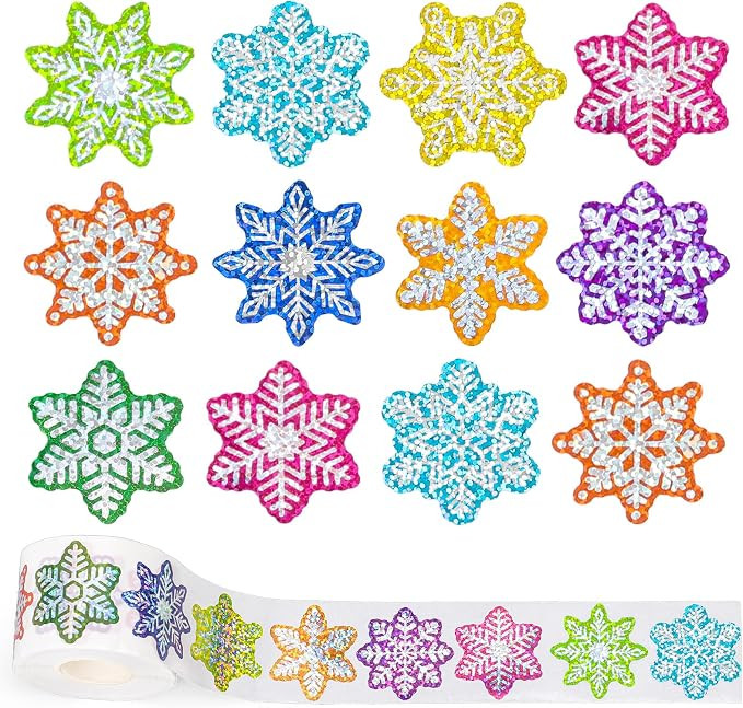 Whaline Winter Snowflake Stickers Roll Holographic Colorful Christmas Seal Stickers 9 Designs Xma... | Amazon (US)