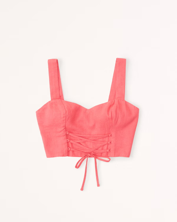 Lace-Up Linen-Blend Set Top | Abercrombie & Fitch (US)
