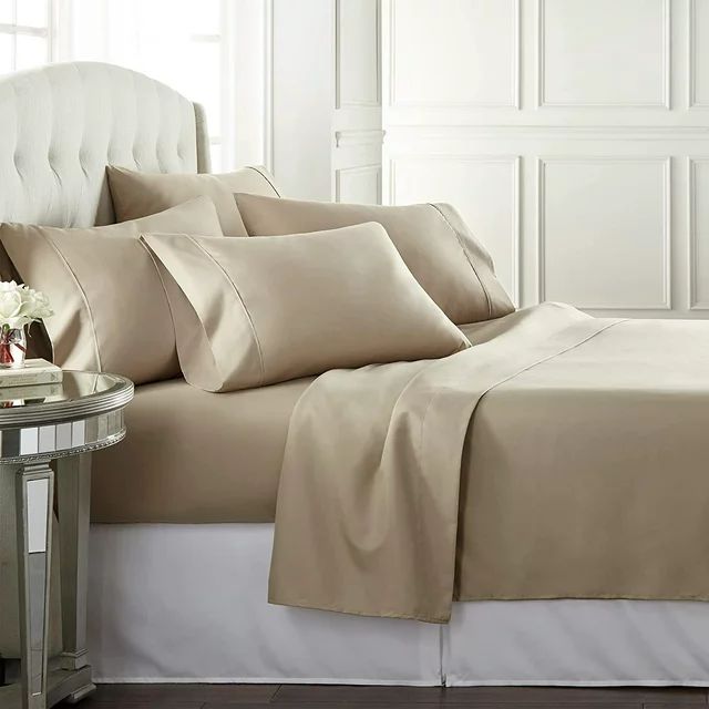 Danjor Linens 1800 Series 6 Piece Bedding Sheet & Pillowcases Sets with Deep Pockets, King, Taupe | Walmart (US)
