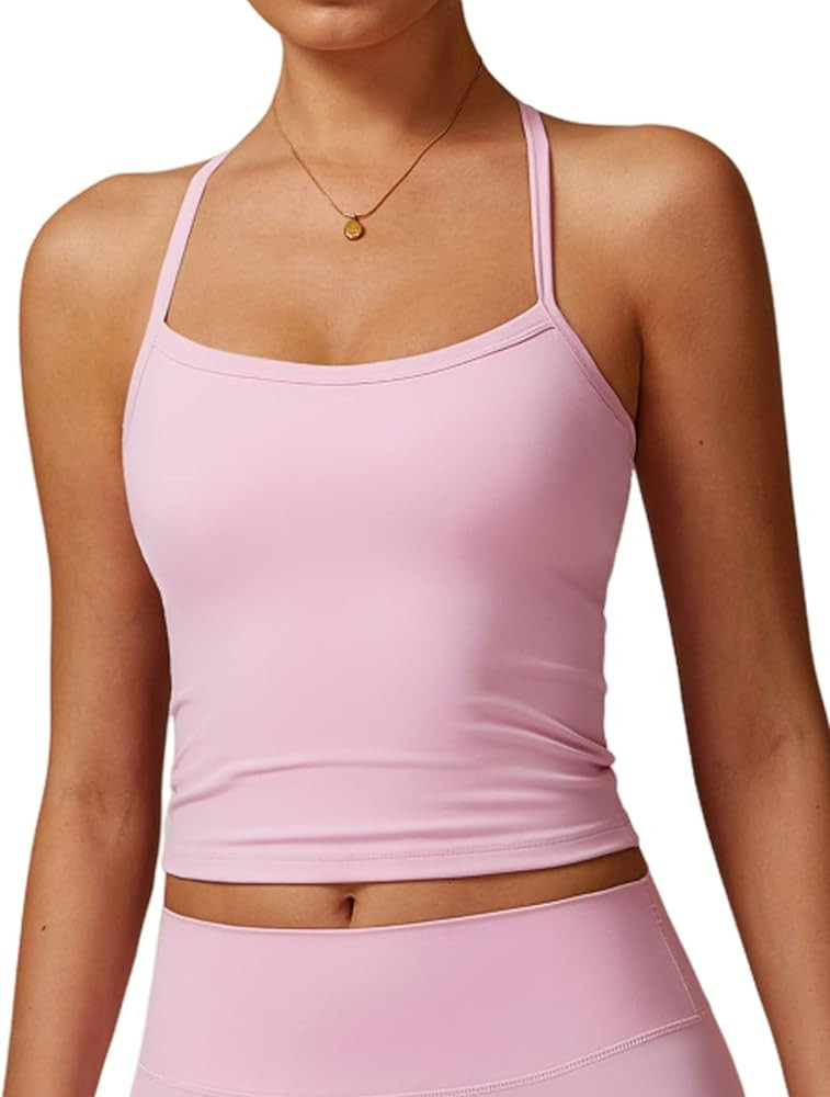 Womens Longline Sports Bras Cross Back Active Gym Yoga Padded Workout Crop Tank Top with Built in... | Amazon (US)