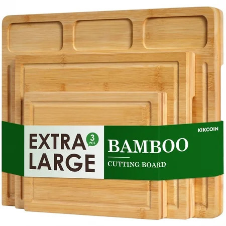 Kikcoin Cutting Board Set of 3, Bamboo Cutting Boards for Kitchen, Heavy Duty Wooden Chopping Boards with Juice Groove | Walmart (US)