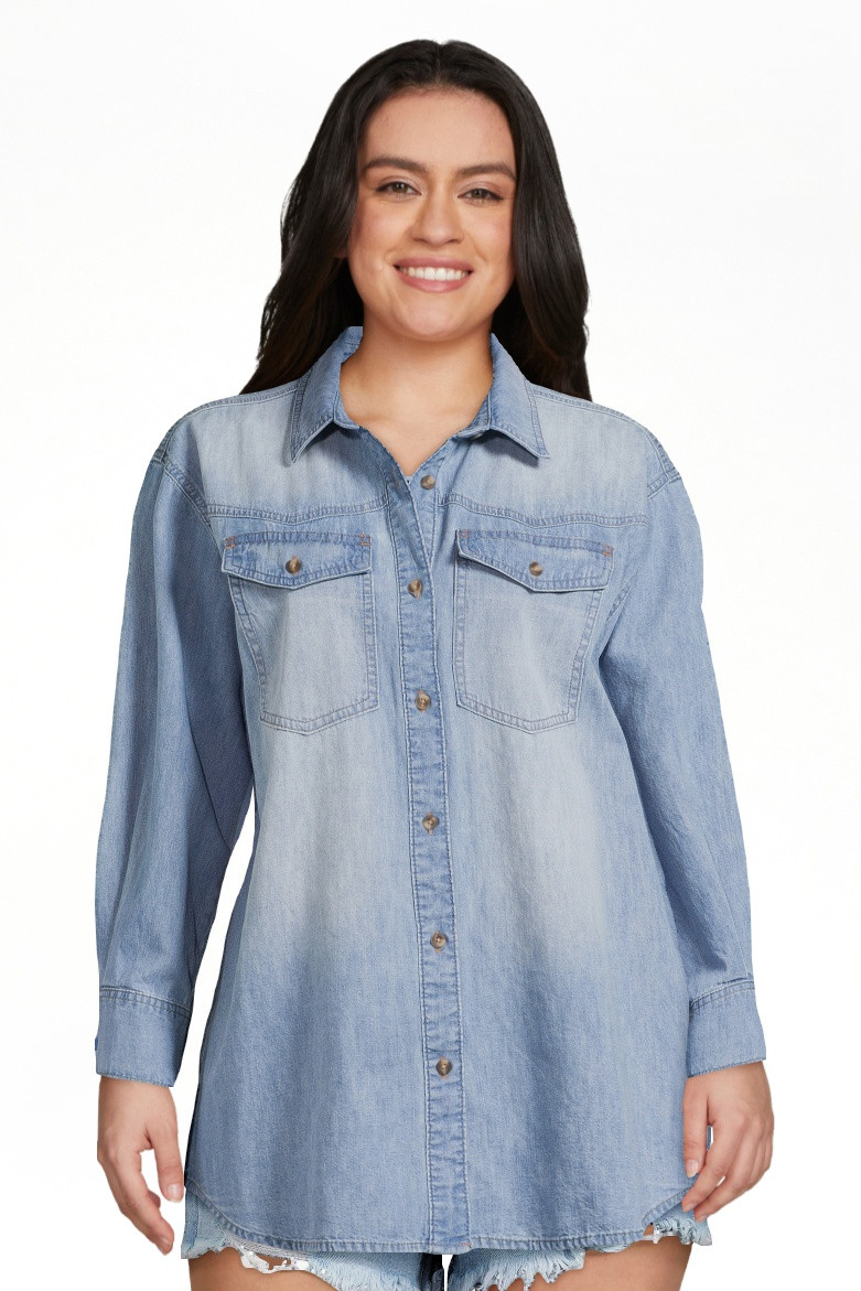 Sofia Jeans Women's and Women's Plus Sofia Oversized Boyfriend Shirt with Long Sleeves, Sizes XS-... | Walmart (US)